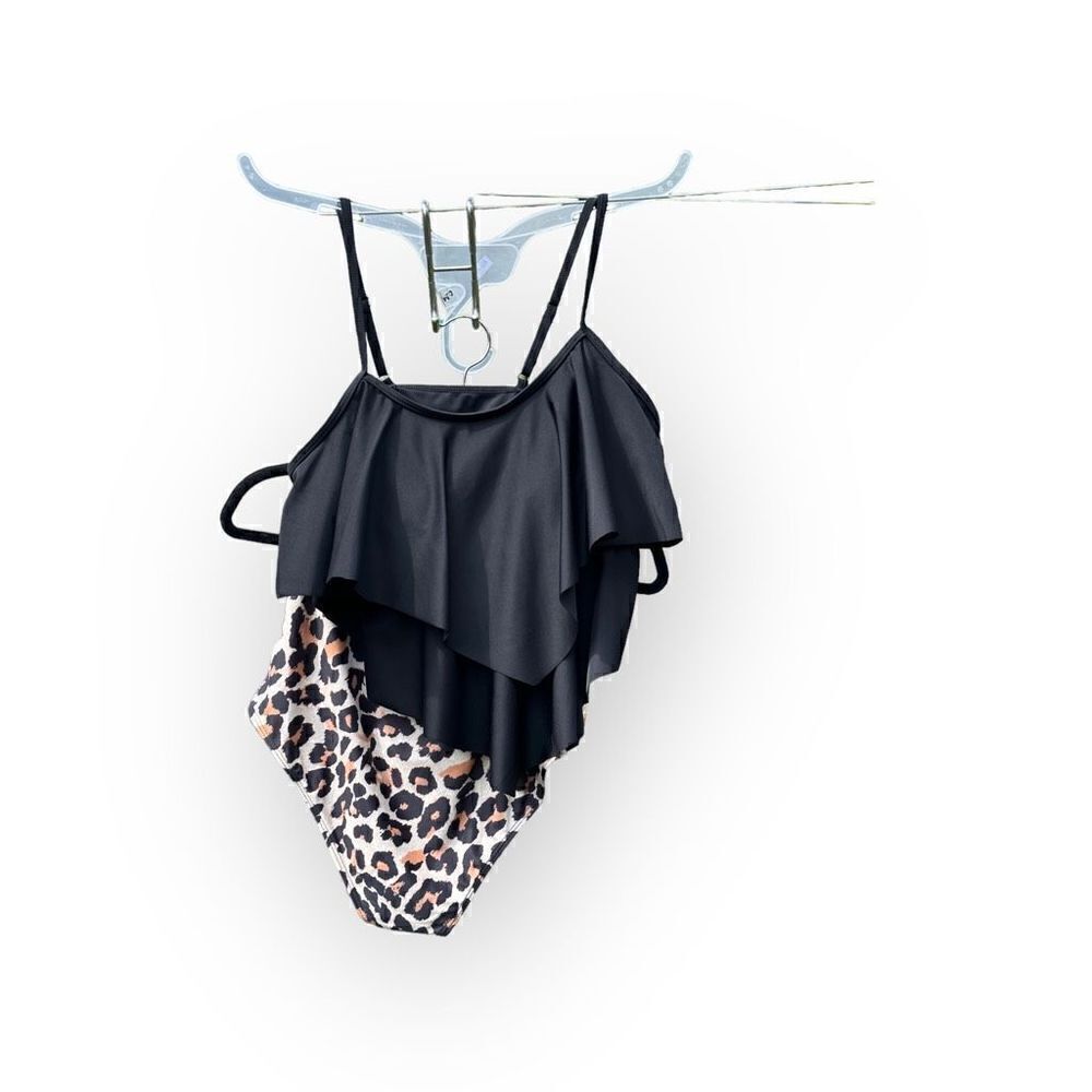 NWOT black/cheetah print 2 piece swimsuit women’s size large - Picture 3 of 14